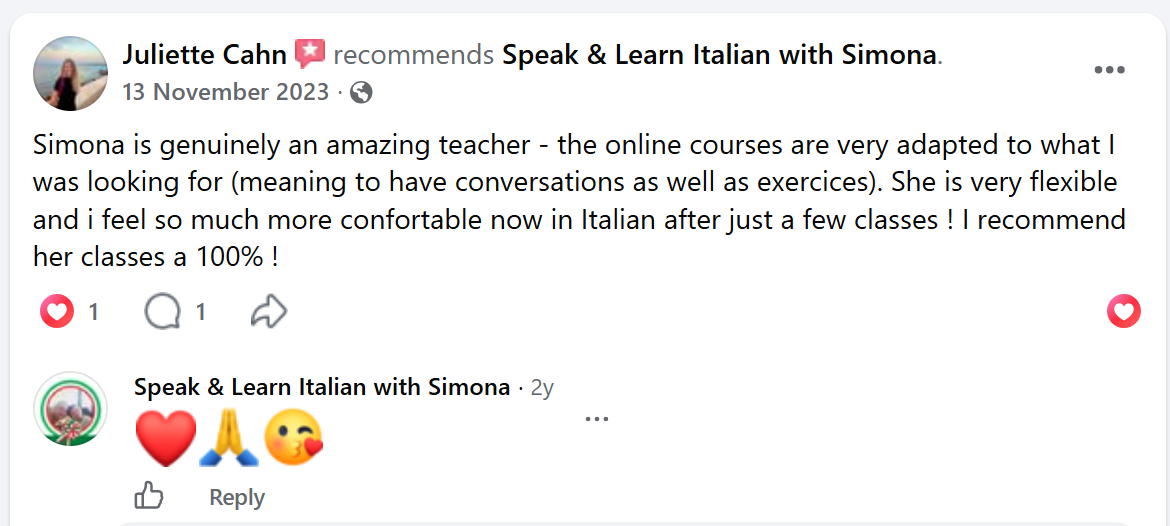 Facebook recommendation from Juliette Cahn
